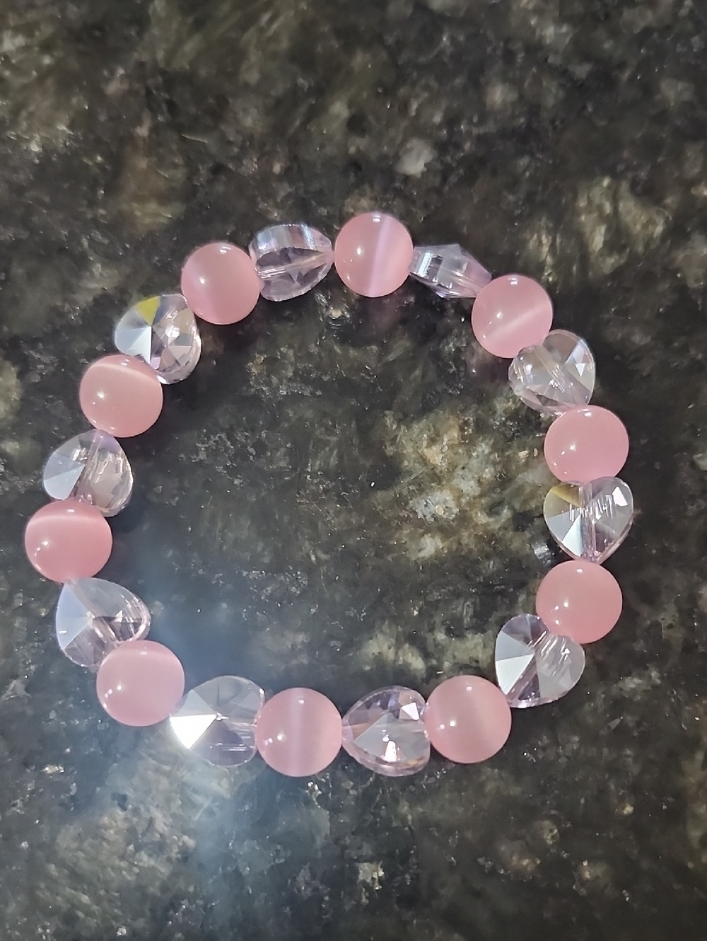 Handmade Pink and Light Purple Hearts Beaded Bracelet